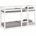 Cama Litera Infantil de Madera de Pino con Escalera y Barandillas Blancas