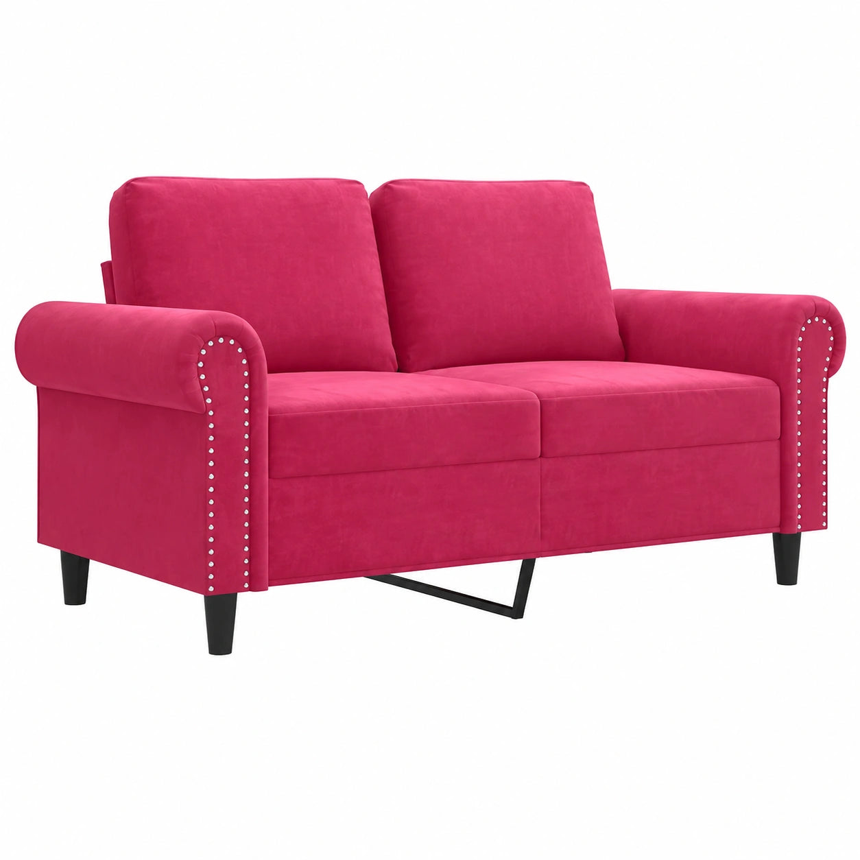 Sofá 2 Plazas Terciopelo Vino Tinto, Asiento Acolchado y Reposabrazos, Ideal para Salón