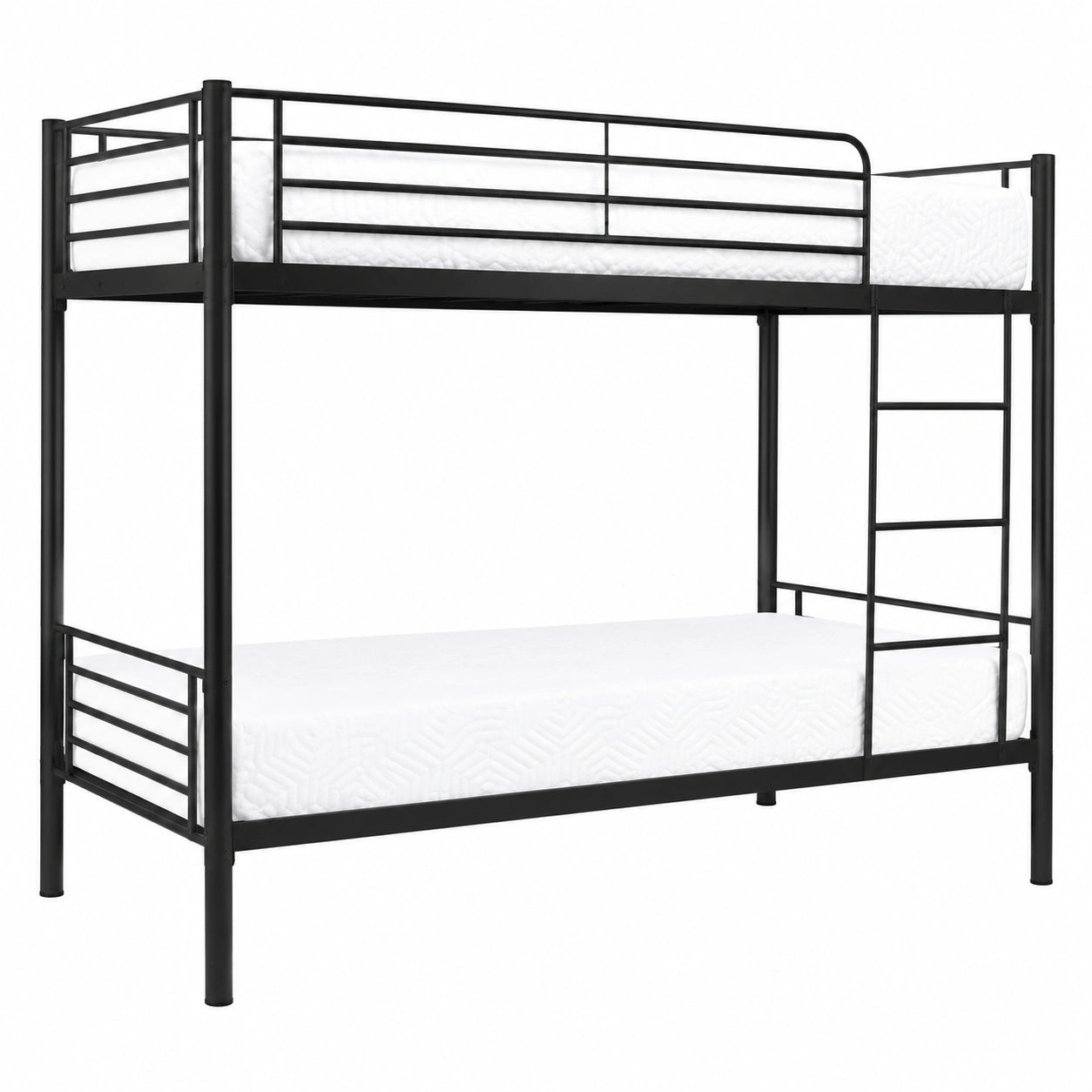 Cama Litera Juvenil 90x190 con Barandilla y Escalera - Estructura Metálica en Negro o Blanco