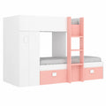 Litera Tren Infantil con Armario y Cajones, Diseño Compacto, Blanco y Rosa, 271x111x150 cm