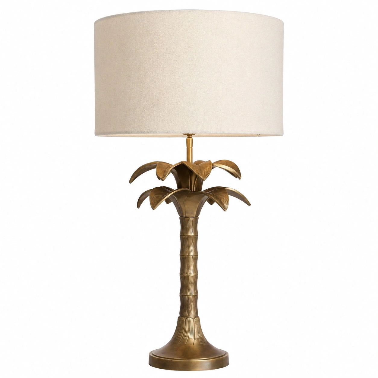 Lámpara de Mesa de Lujo Casa Padrino Palmera, Latón Vintage, Crema, Ø 45 x A 76,5 cm