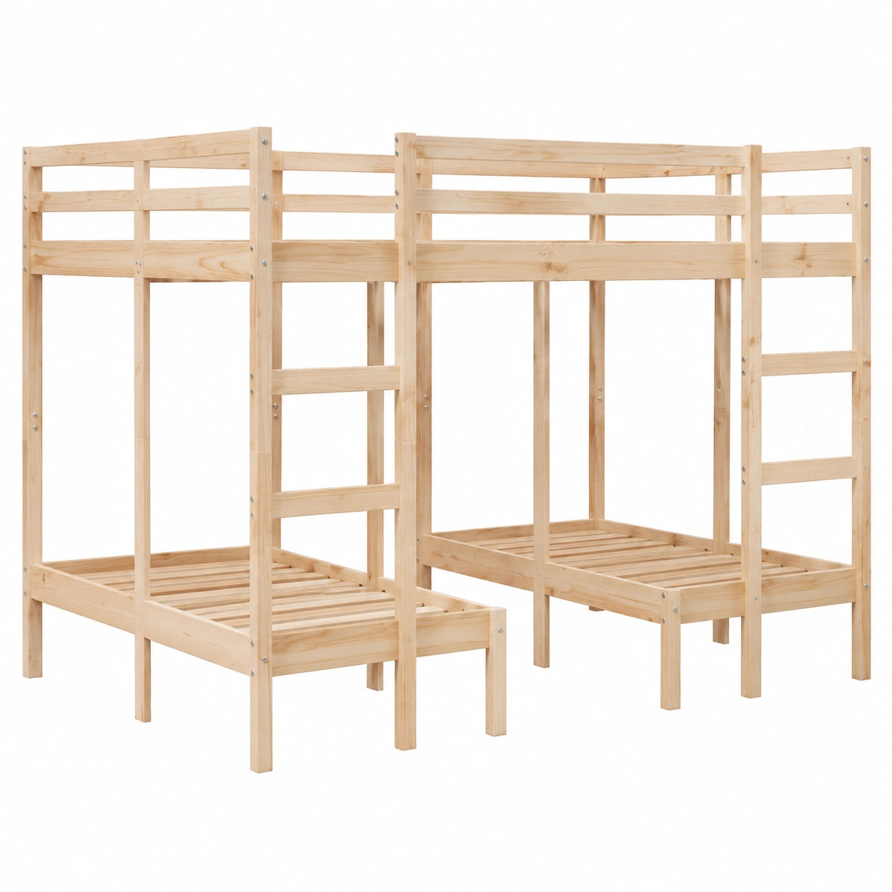 Cama Triple de Madera de Pino con Sumier, 140x200/70x140 cm