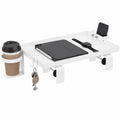 Mesita de Noche Blanca con Soporte para Móvil y Portavasos, Estantería de Acero para Cama, Montaje Universal 47x25 cm