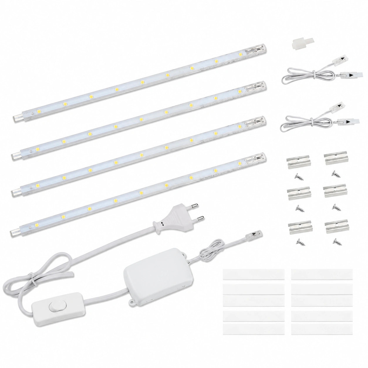 Luz LED para Muebles con Interruptor, 5W, 400 lm, 4000K, Tira Lumínica Extensible para Cocina y Vitrinas, Sistema Plug-in, 3 x 26 cm