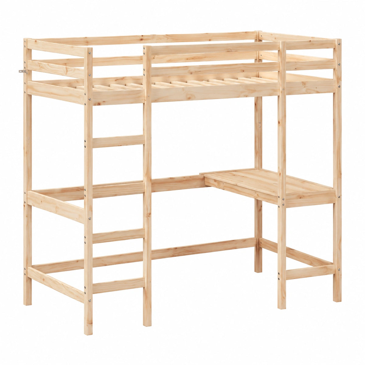 Cama Alta de Madera de Pino con Escritorio Integrado 90x190 cm