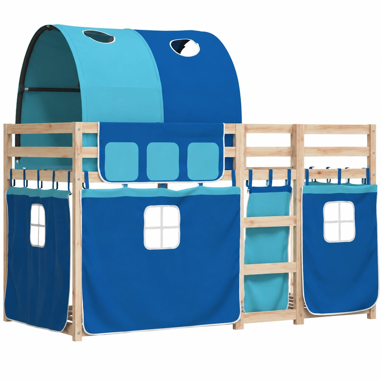 Cama Litera de Pino Azul con Cortinas 90x190 cm para Dormitorio
