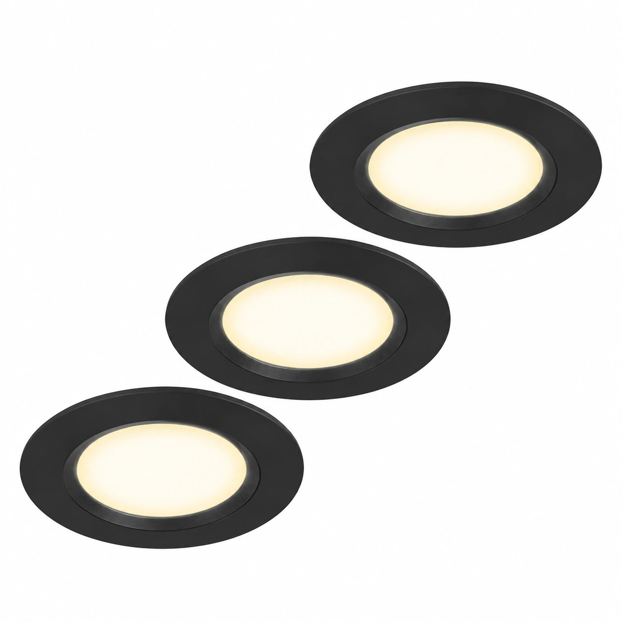 Juego de 3 focos LED empotrados 12V, ultra finos 3W, IP44, para muebles y vitrinas, negro 3000K