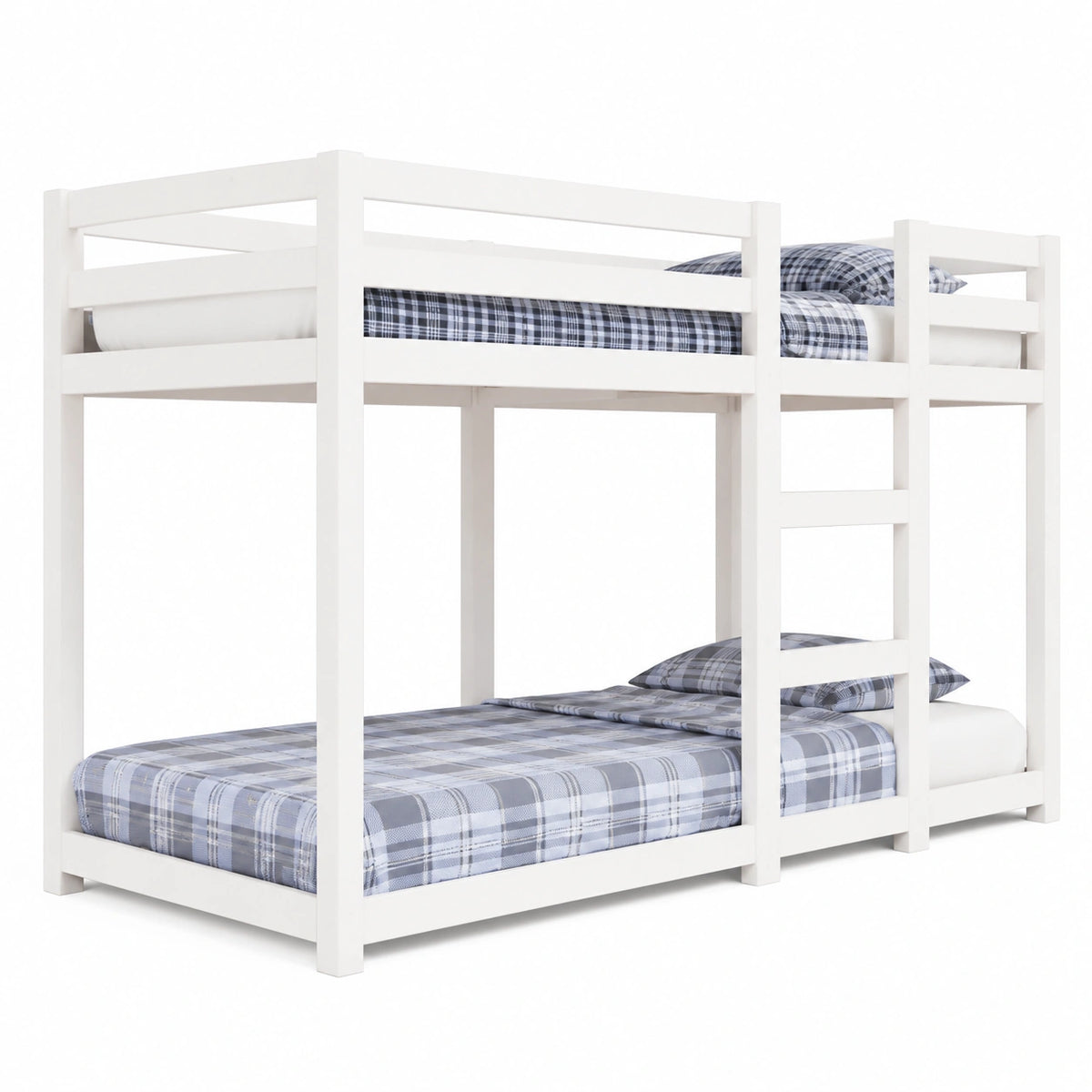 Cama Alta Juvenil de Pino Macizo Blanco 90x190 cm con Protección Anticaídas