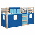 Cama Litera de Pino con Cortinas Azul 90x190 cm