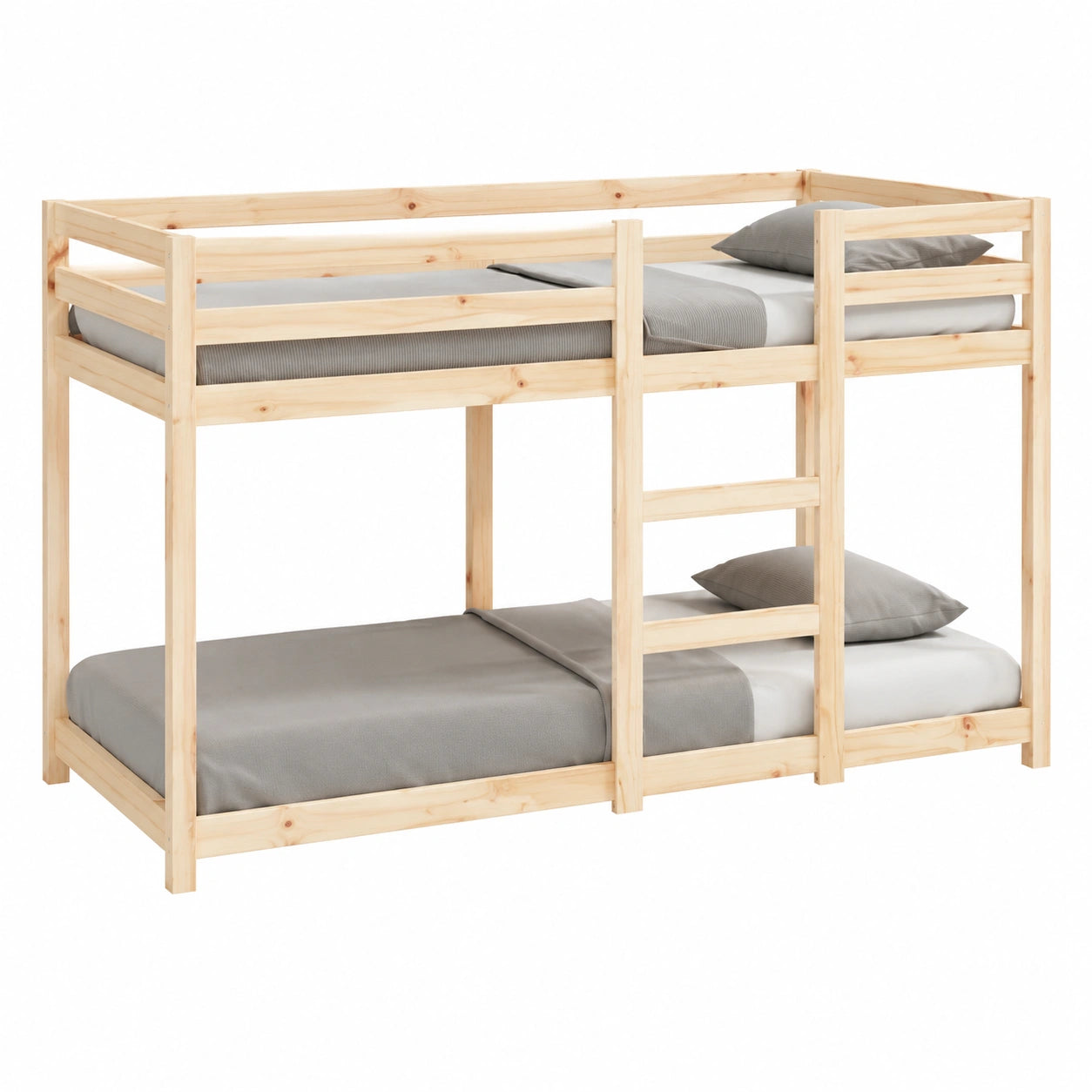 Cama Litera Juvenil de Madera de Pino con Protección y Escalera
