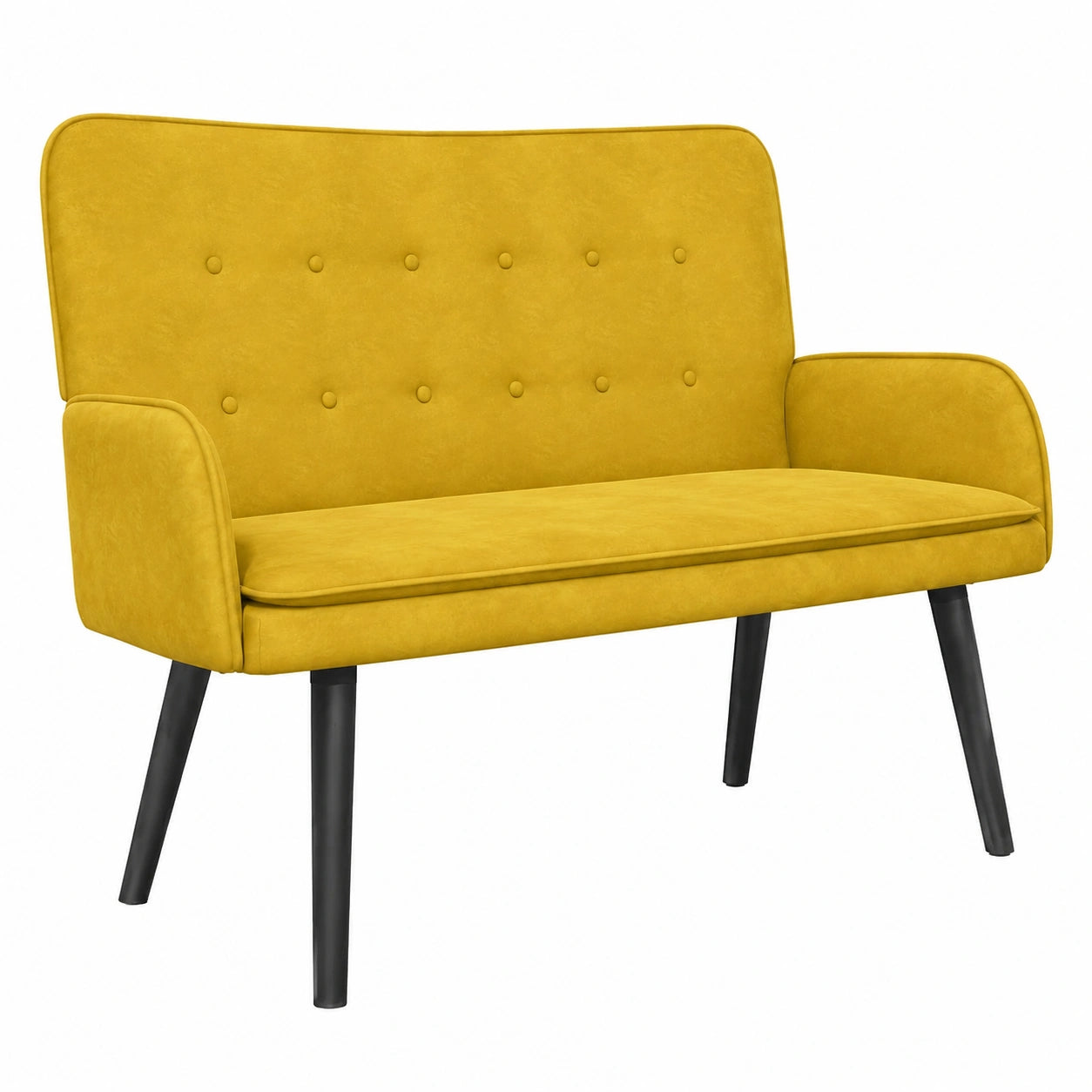 Sofá de Terciopelo Amarillo para Dos Plazas, 115x61x87 cm