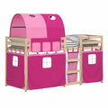Cama Litera Infantil de Pino con Cortinas Rosa 90x200 cm