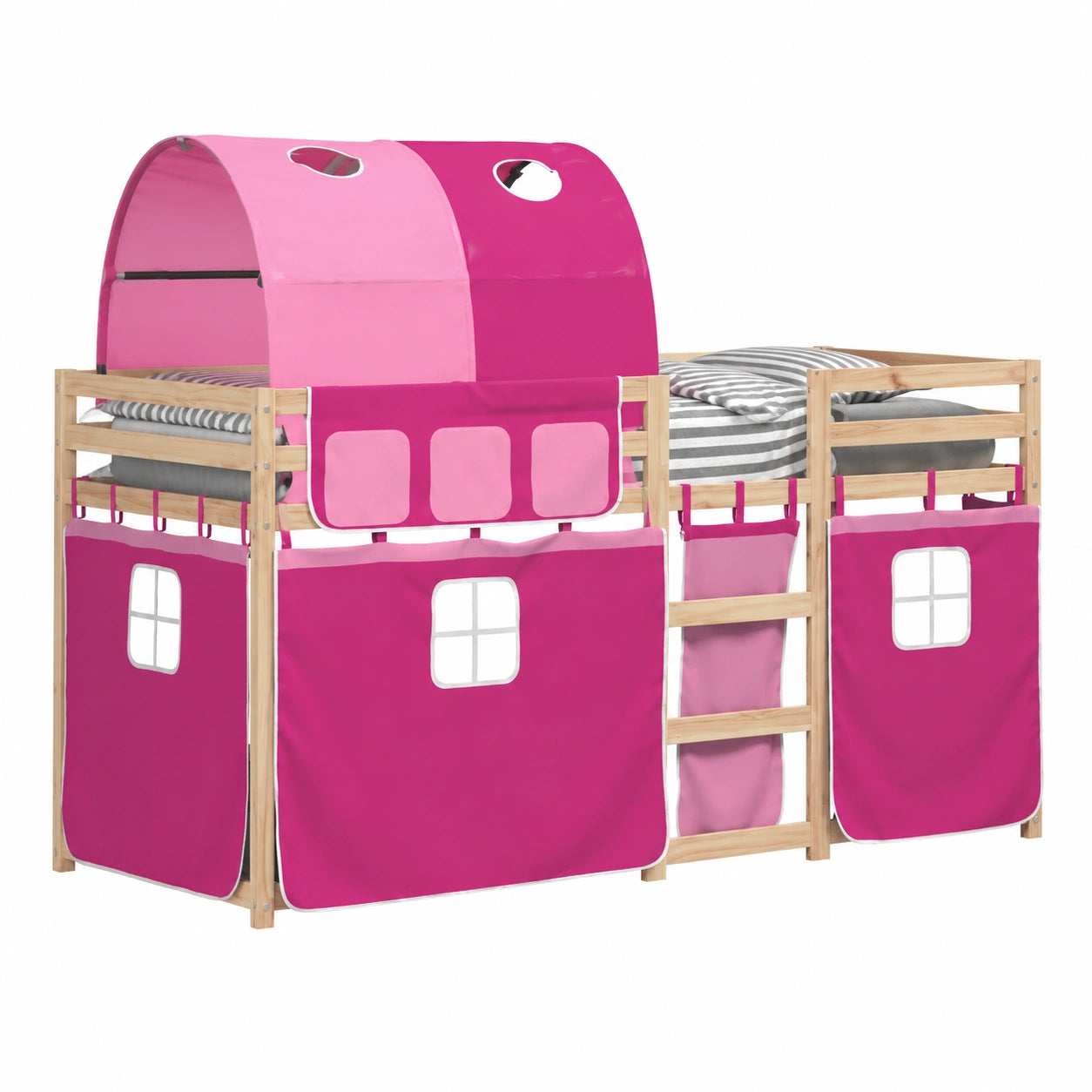 Cama Litera Infantil de Pino con Cortinas Rosa 90x200 cm