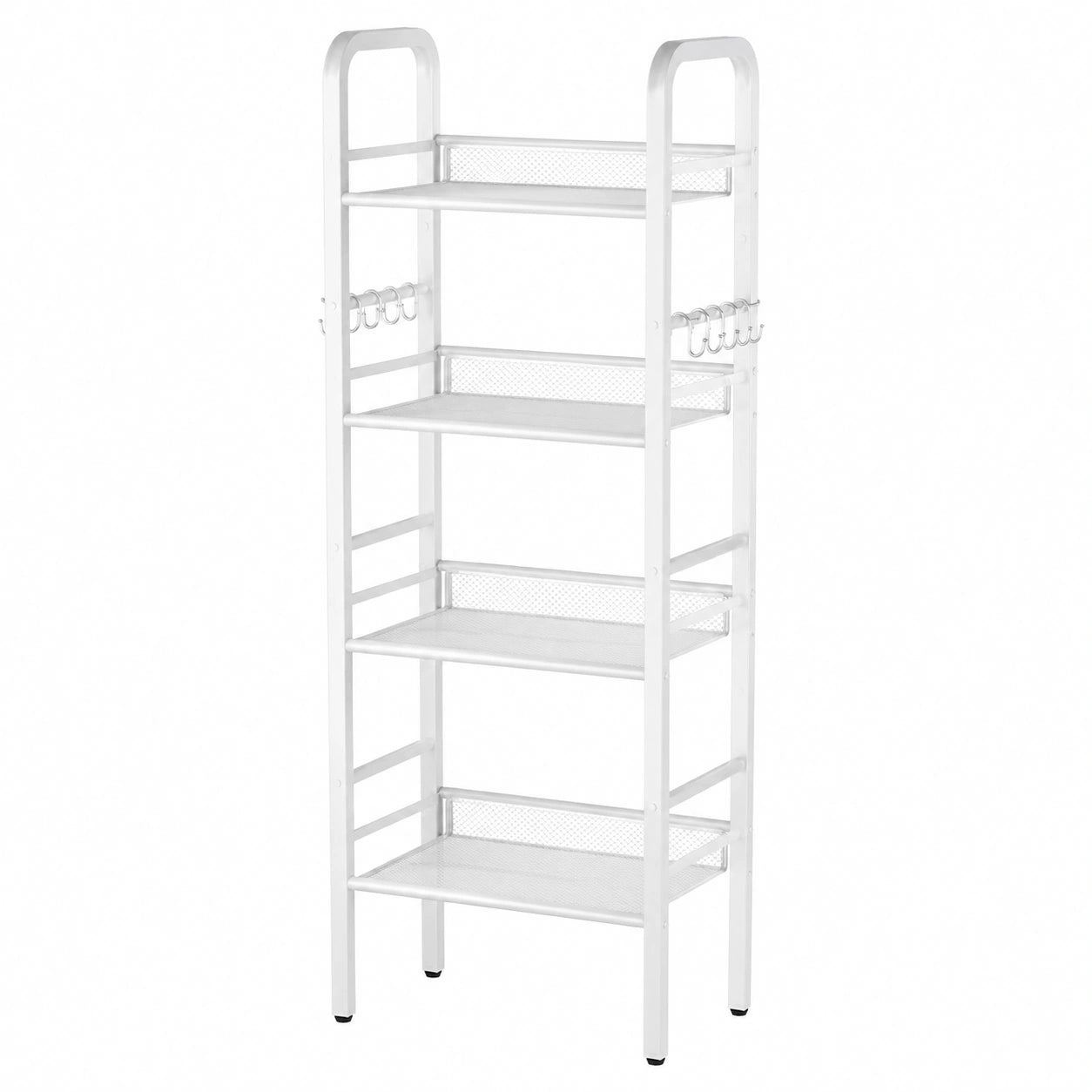 Estantería de 5 Niveles con Ganchos en S, Librería Metálica Minimalista para Hogar y Oficina, Blanco