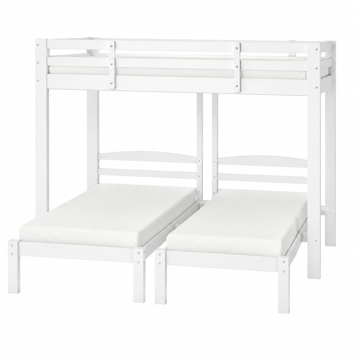 Cama litera triple infantil 90x200 cm con escalera segura, madera maciza