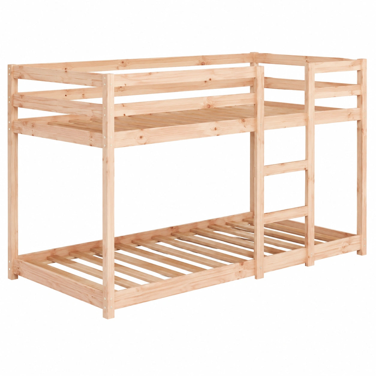Cama Litera Juvenil de Madera de Pino, marrón, con Escalera y Barandilla